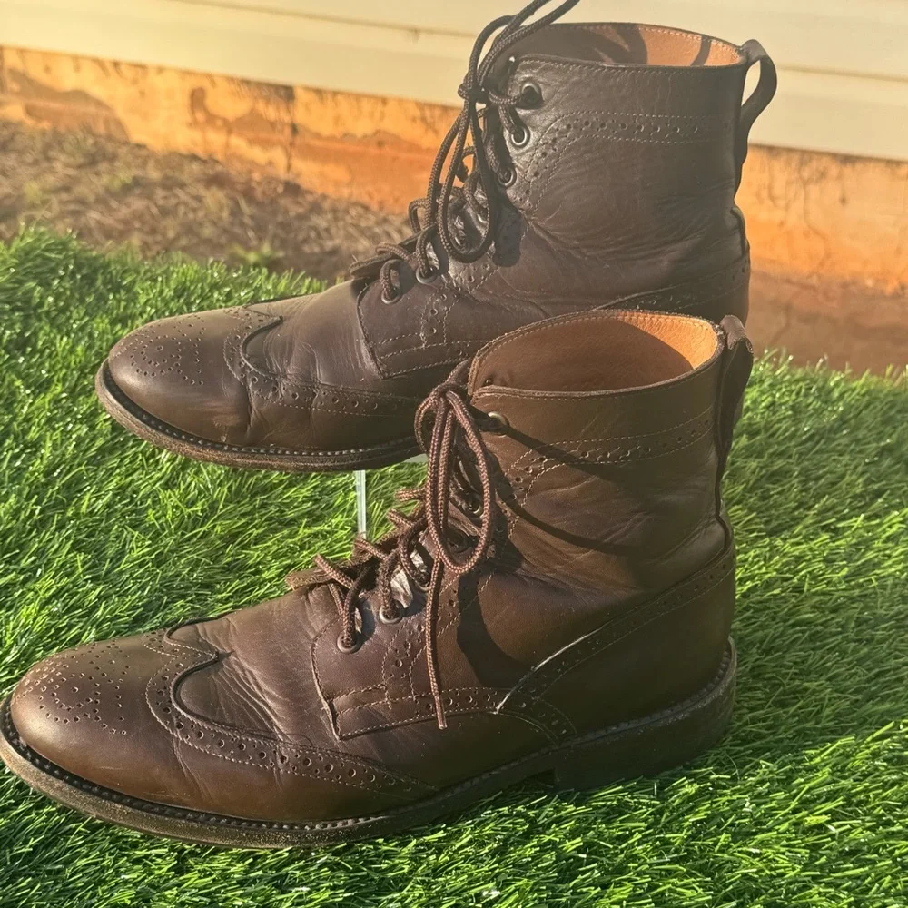 John Doe Shoes Men’s Size 11 Brown Leather Wingtip Brogue Lace-Up Boots